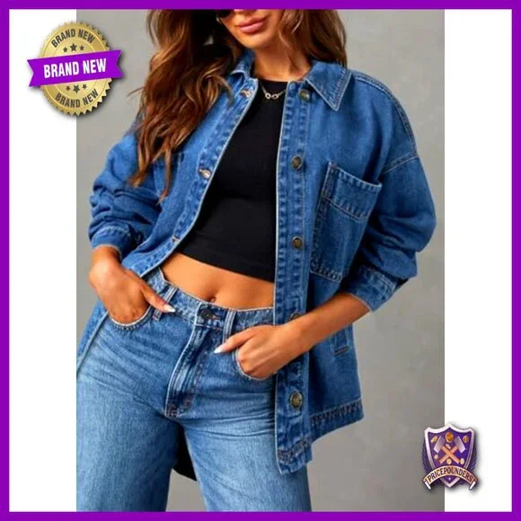 Oversized Boyfriend Denim Jacket Split Detail Long Sleeve Chic Classic Y2K